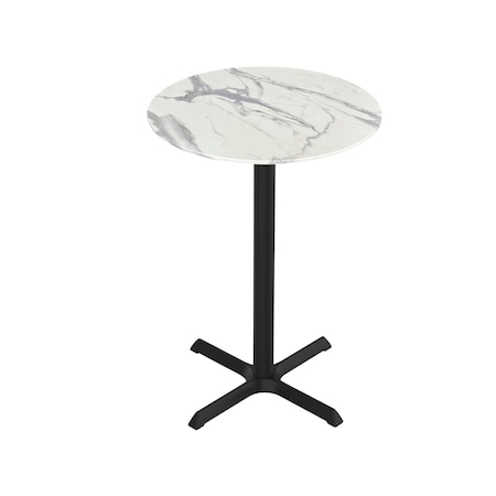 Holland Bar Stool Co 36 Tall OD211 Black Table Base w30x30 foot and 32 Diameter White Marble Top, IndoorOutdoor OD211-3036BWODS32RWM